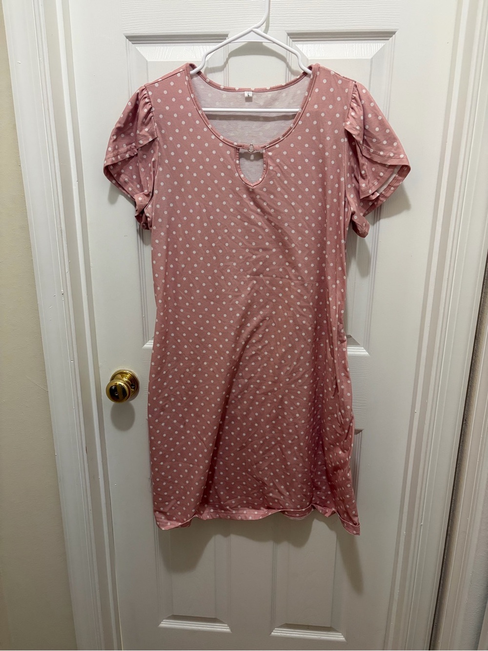 Amazon Pink Polka Dot Midi Dress with Keyhole